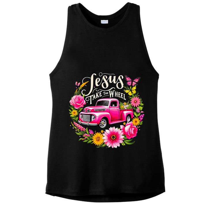 Jesus Take The Wheel Floral Farm Truck Ladies PosiCharge Tri-Blend Wicking Tank