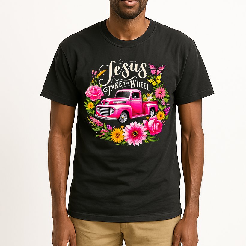 Jesus Take The Wheel Floral Farm Truck Tall T-Shirt