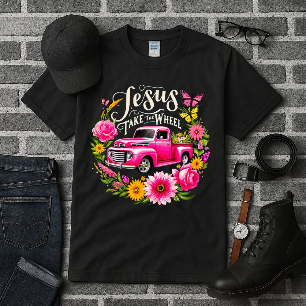 Jesus Take The Wheel Floral Farm Truck Tall T-Shirt