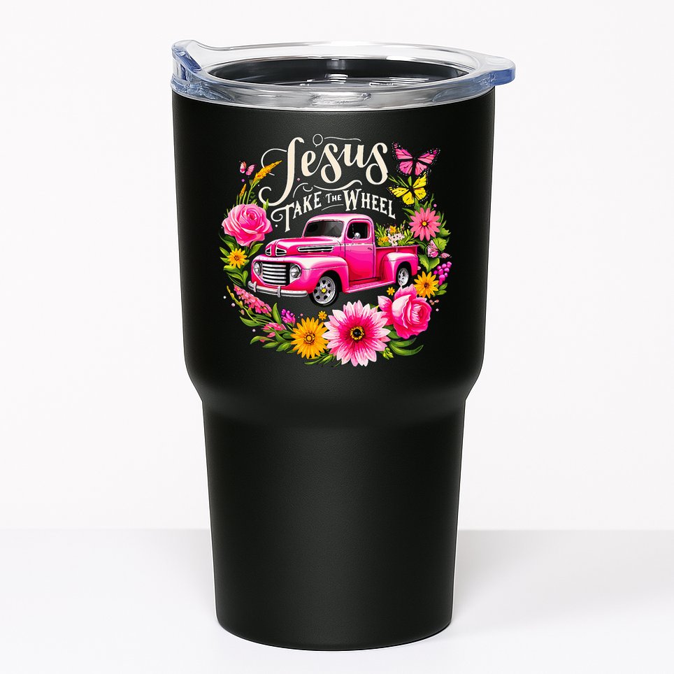 Jesus Take The Wheel Floral Farm Truck Tumbler