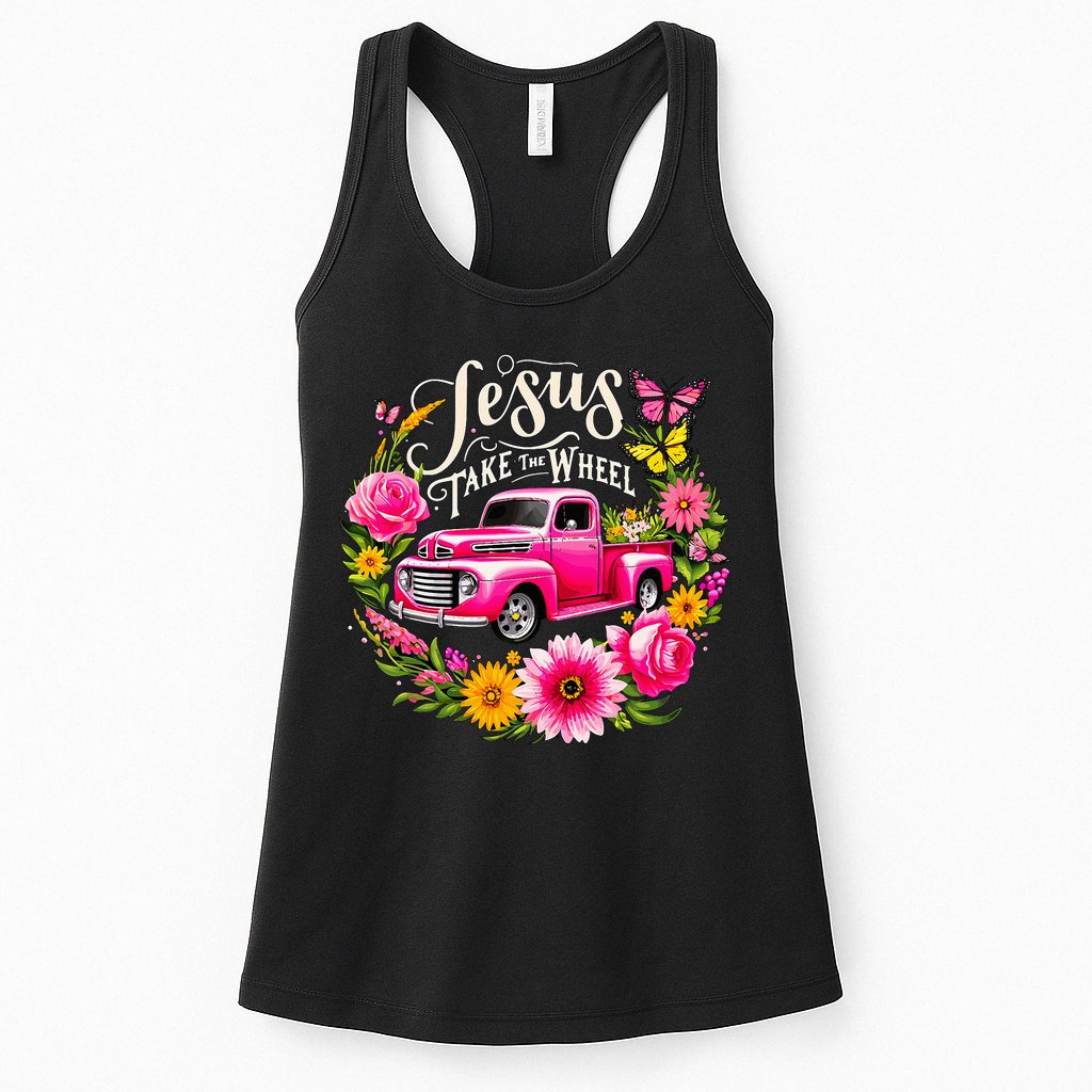 Jesus Take The Wheel Floral Farm Truck Womens Tank Top
