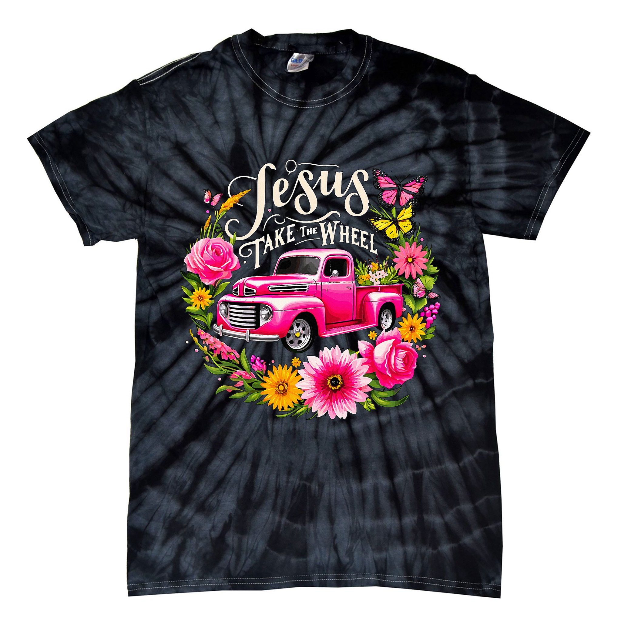 Jesus Take The Wheel Floral Farm Truck Tie-Dye T-Shirt