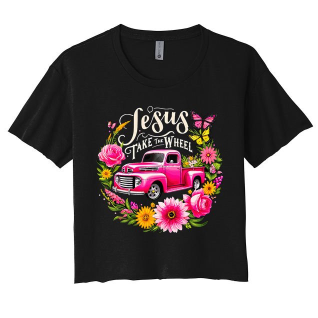 Jesus Take The Wheel Floral Farm Truck Crop Top
