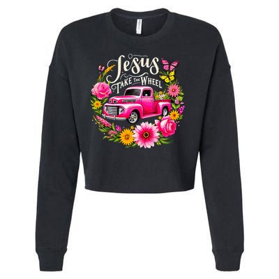 Jesus Take The Wheel Floral Farm Truck Cropped Pullover Crew
