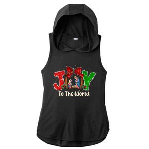 Joy To The World Christmas Jesus Christian Nativity Scene Ladies PosiCharge Tri-Blend Wicking Draft Hoodie Tank