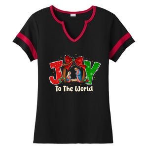 Joy To The World Christmas Jesus Christian Nativity Scene Ladies Halftime Notch Neck Tee