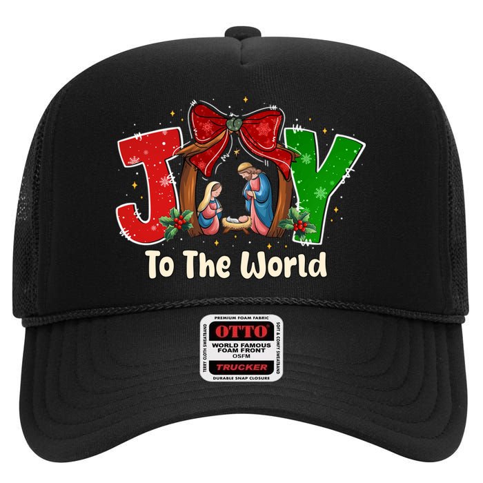 Joy To The World Christmas Jesus Christian Nativity Scene High Crown Mesh Back Trucker Hat