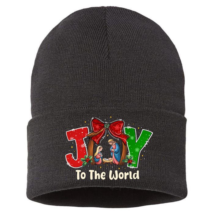 Joy To The World Christmas Jesus Christian Nativity Scene Sustainable Knit Beanie