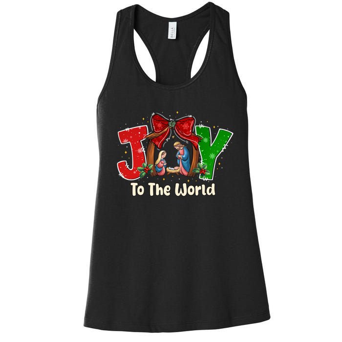 Joy To The World Christmas Jesus Christian Nativity Scene Women's Racerback Tank