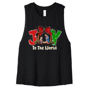 Joy To The World Christmas Jesus Christian Nativity Scene Women's Racerback Cropped Tank