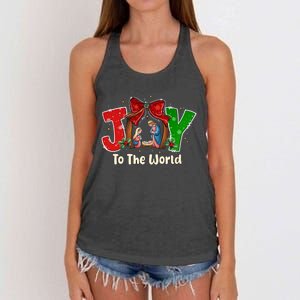 Joy To The World Christmas Jesus Christian Nativity Scene Women's Knotted Racerback Tank