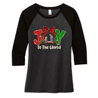 Joy To The World Christmas Jesus Christian Nativity Scene Women's Tri-Blend 3/4-Sleeve Raglan Shirt