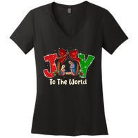 Joy To The World Christmas Jesus Christian Nativity Scene Women's V-Neck T-Shirt