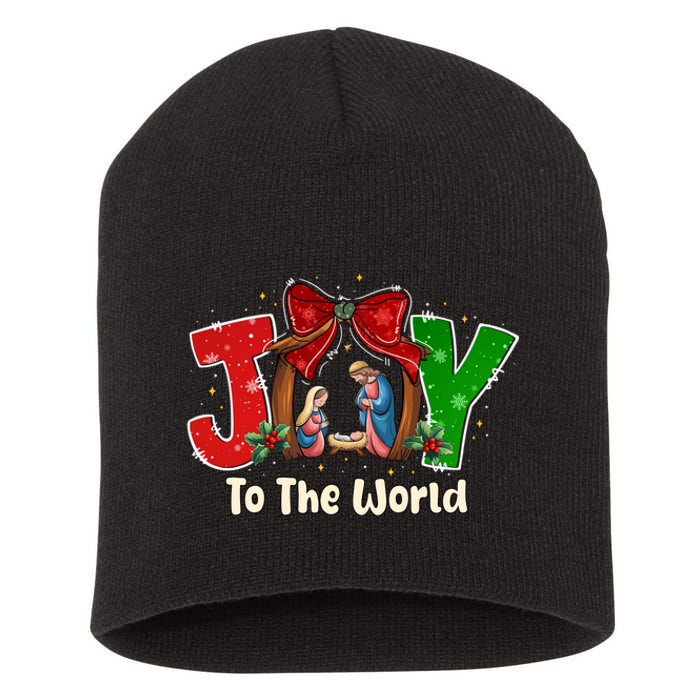 Joy To The World Christmas Jesus Christian Nativity Scene Short Acrylic Beanie