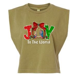 Joy To The World Christmas Jesus Christian Nativity Scene Garment-Dyed Women's Muscle Tee