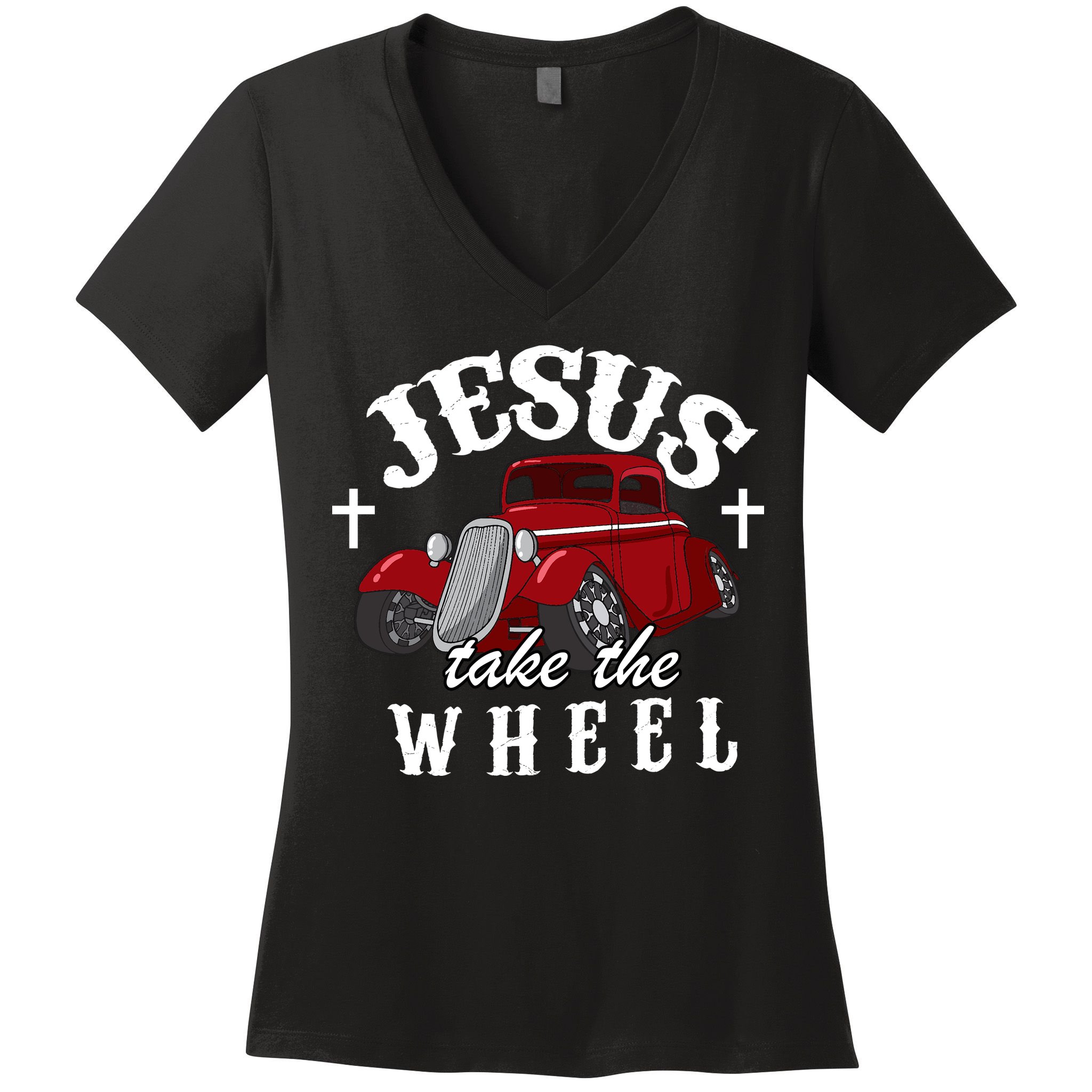 Jesus Take The Wheel Classic Vintage Car Women's V-Neck T-Shirt