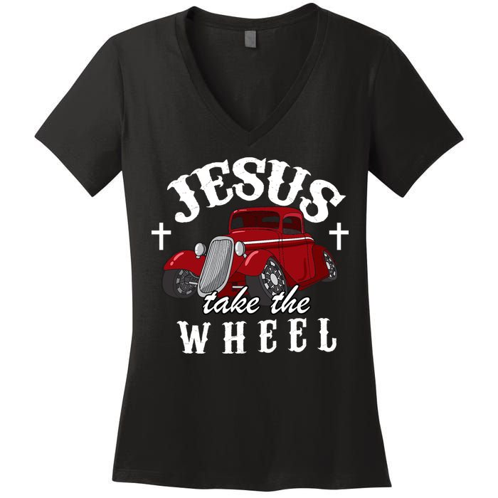 Jesus Take The Wheel Classic Vintage Car Women's V-Neck T-Shirt