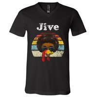 Jive Thanksgiving Turkey Day Funny Face V-Neck T-Shirt