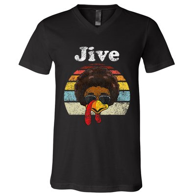 Jive Thanksgiving Turkey Day Funny Face V-Neck T-Shirt