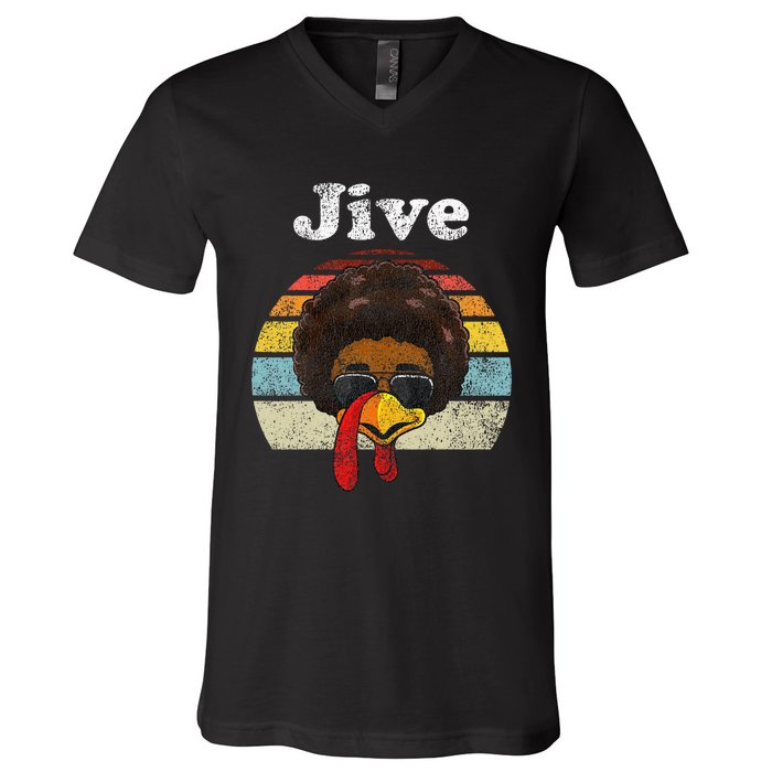 Jive Thanksgiving Turkey Day Funny Face V-Neck T-Shirt