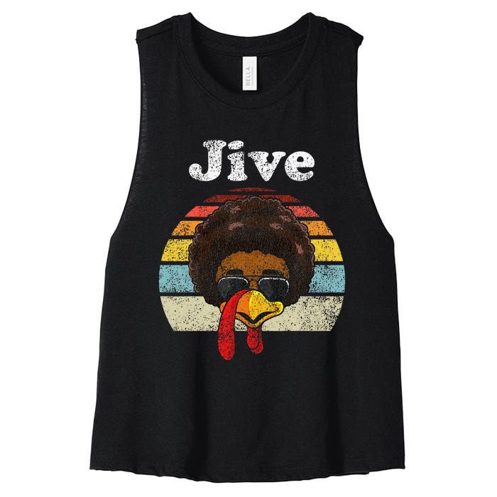 Jive Thanksgiving Turkey Day Funny Face Women's Racerback Cropped Tank