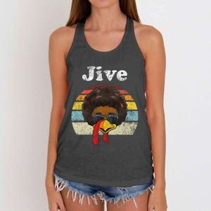 Jive Thanksgiving Turkey Day Funny Face Women's Knotted Racerback Tank