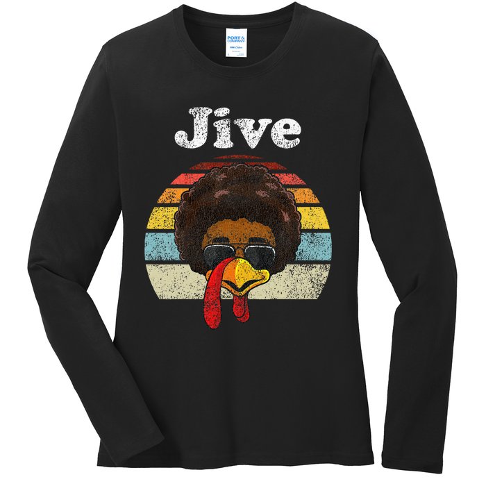 Jive Thanksgiving Turkey Day Funny Face Ladies Long Sleeve Shirt