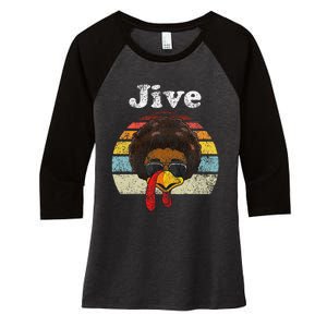 Jive Thanksgiving Turkey Day Funny Face Women's Tri-Blend 3/4-Sleeve Raglan Shirt