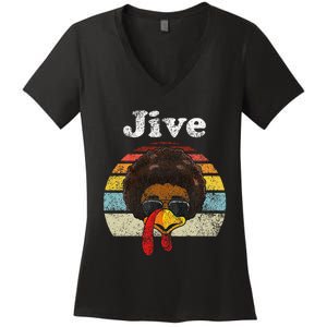 Jive Thanksgiving Turkey Day Funny Face Women's V-Neck T-Shirt