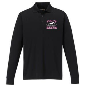 Jesus Take The Reins Christian Performance Long Sleeve Polo