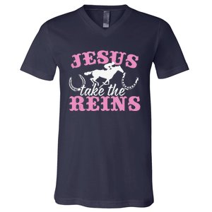 Jesus Take The Reins Christian V-Neck T-Shirt