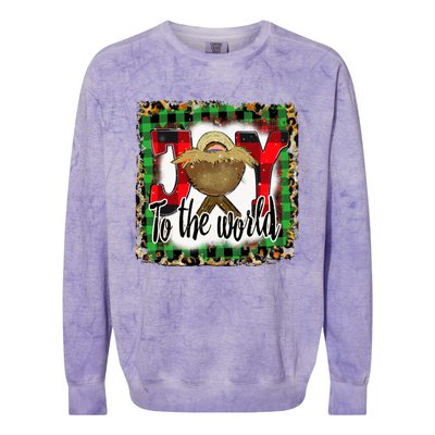 Joy To The World Jesus Buffalo Plaid Leopard Christmas Gift Colorblast Crewneck Sweatshirt