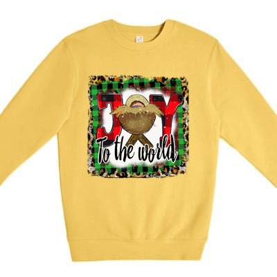 Joy To The World Jesus Buffalo Plaid Leopard Christmas Gift Premium Crewneck Sweatshirt