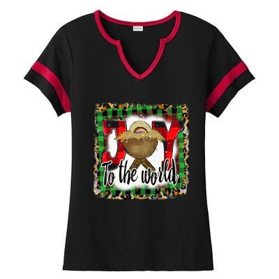 Joy To The World Jesus Buffalo Plaid Leopard Christmas Gift Ladies Halftime Notch Neck Tee