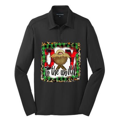 Joy To The World Jesus Buffalo Plaid Leopard Christmas Gift Silk Touch Performance Long Sleeve Polo