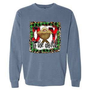 Joy To The World Jesus Buffalo Plaid Leopard Christmas Gift Garment-Dyed Sweatshirt