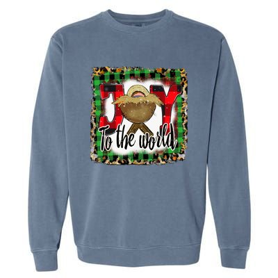 Joy To The World Jesus Buffalo Plaid Leopard Christmas Gift Garment-Dyed Sweatshirt