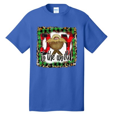 Joy To The World Jesus Buffalo Plaid Leopard Christmas Gift Tall T-Shirt