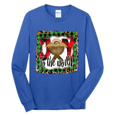 Joy To The World Jesus Buffalo Plaid Leopard Christmas Gift Tall Long Sleeve T-Shirt