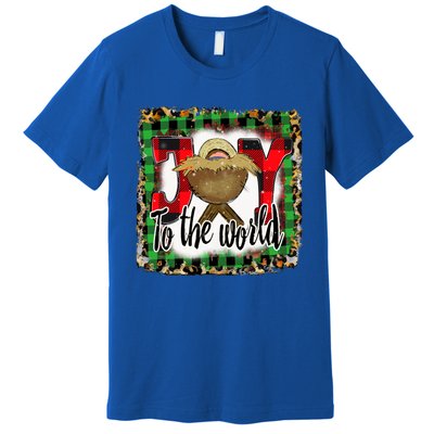 Joy To The World Jesus Buffalo Plaid Leopard Christmas Gift Premium T-Shirt