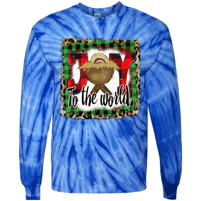 Joy To The World Jesus Buffalo Plaid Leopard Christmas Gift Tie-Dye Long Sleeve Shirt