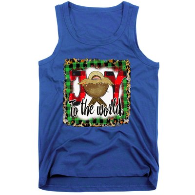 Joy To The World Jesus Buffalo Plaid Leopard Christmas Gift Tank Top