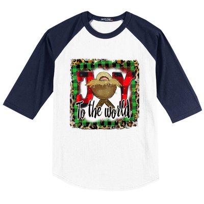 Joy To The World Jesus Buffalo Plaid Leopard Christmas Gift Baseball Sleeve Shirt