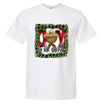 Joy To The World Jesus Buffalo Plaid Leopard Christmas Gift Garment-Dyed Heavyweight T-Shirt