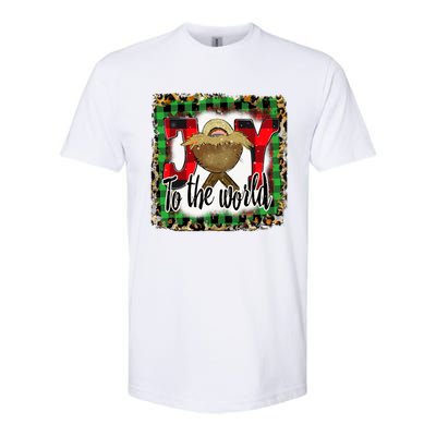 Joy To The World Jesus Buffalo Plaid Leopard Christmas Gift Softstyle CVC T-Shirt