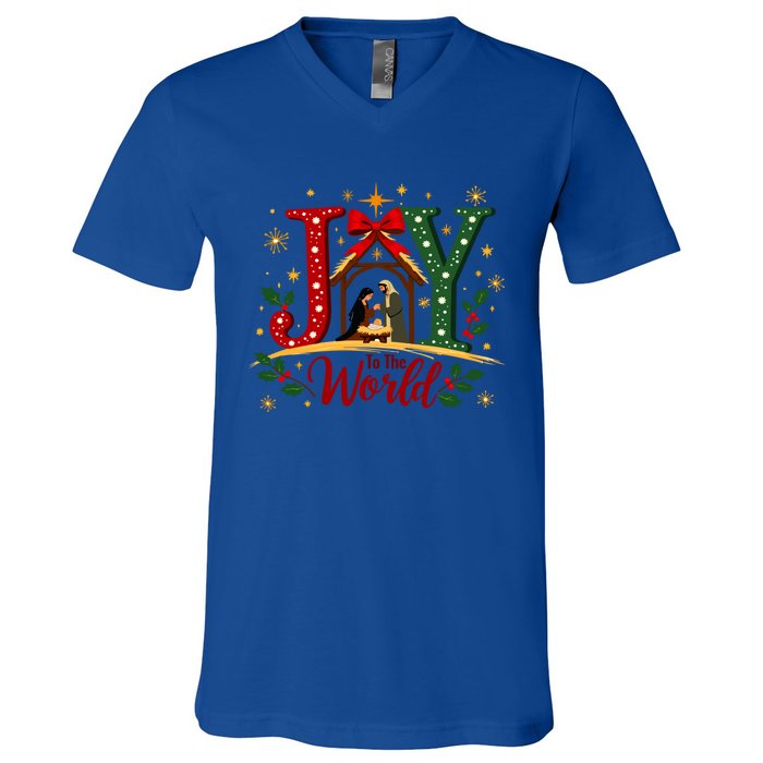 Joy To The World Christmas Christian Nativity Scene Gift V-Neck T-Shirt