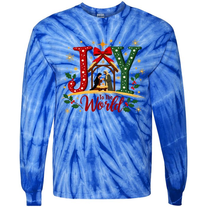 Joy To The World Christmas Christian Nativity Scene Gift Tie-Dye Long Sleeve Shirt