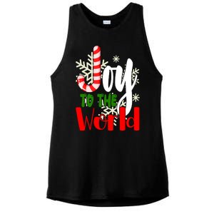 Joy To The World Christmas Festive Ladies PosiCharge Tri-Blend Wicking Tank