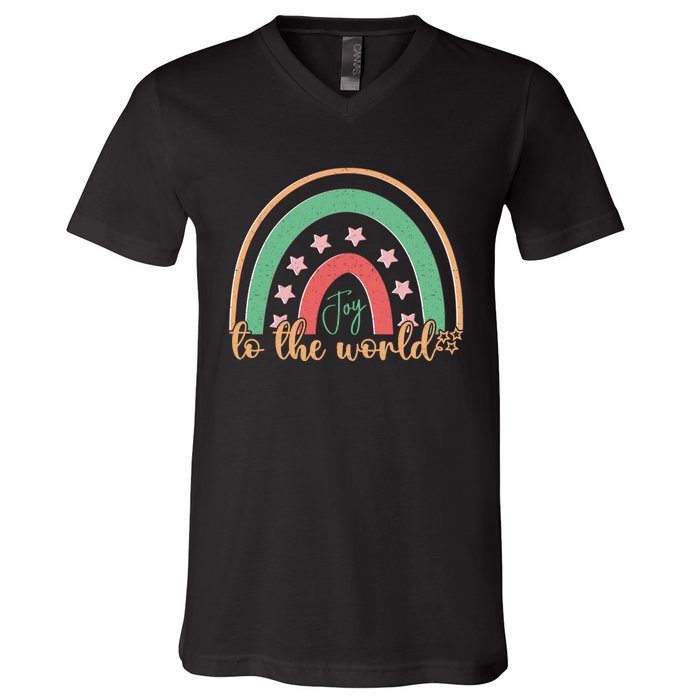 Joy To The World Rainbow Graphic V-Neck T-Shirt