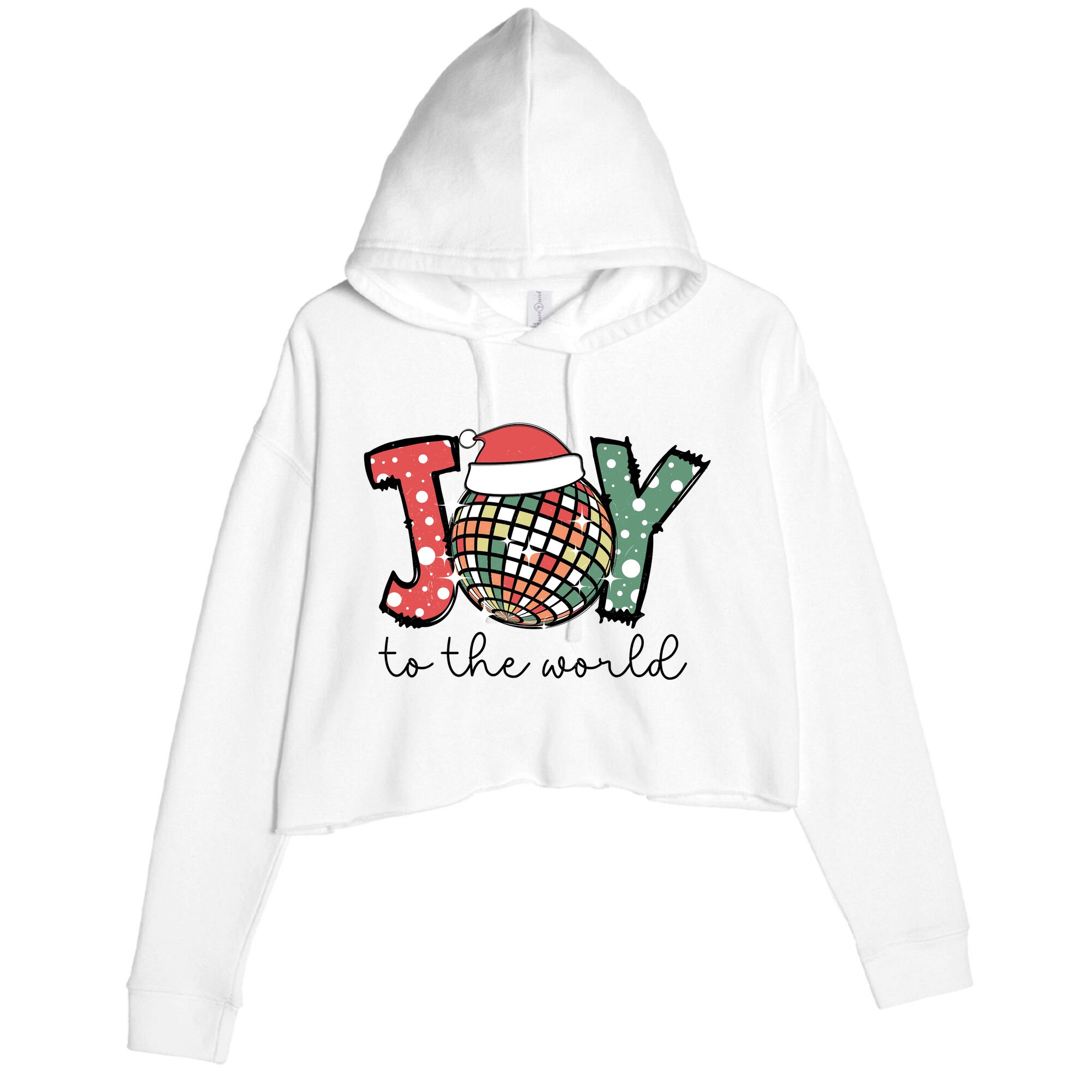 Joy To The World Disco Christmas Holiday Crop Fleece Hoodie